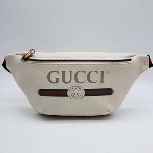 100% Authentic Gucci White Leather Belt / Bum Small Bag
